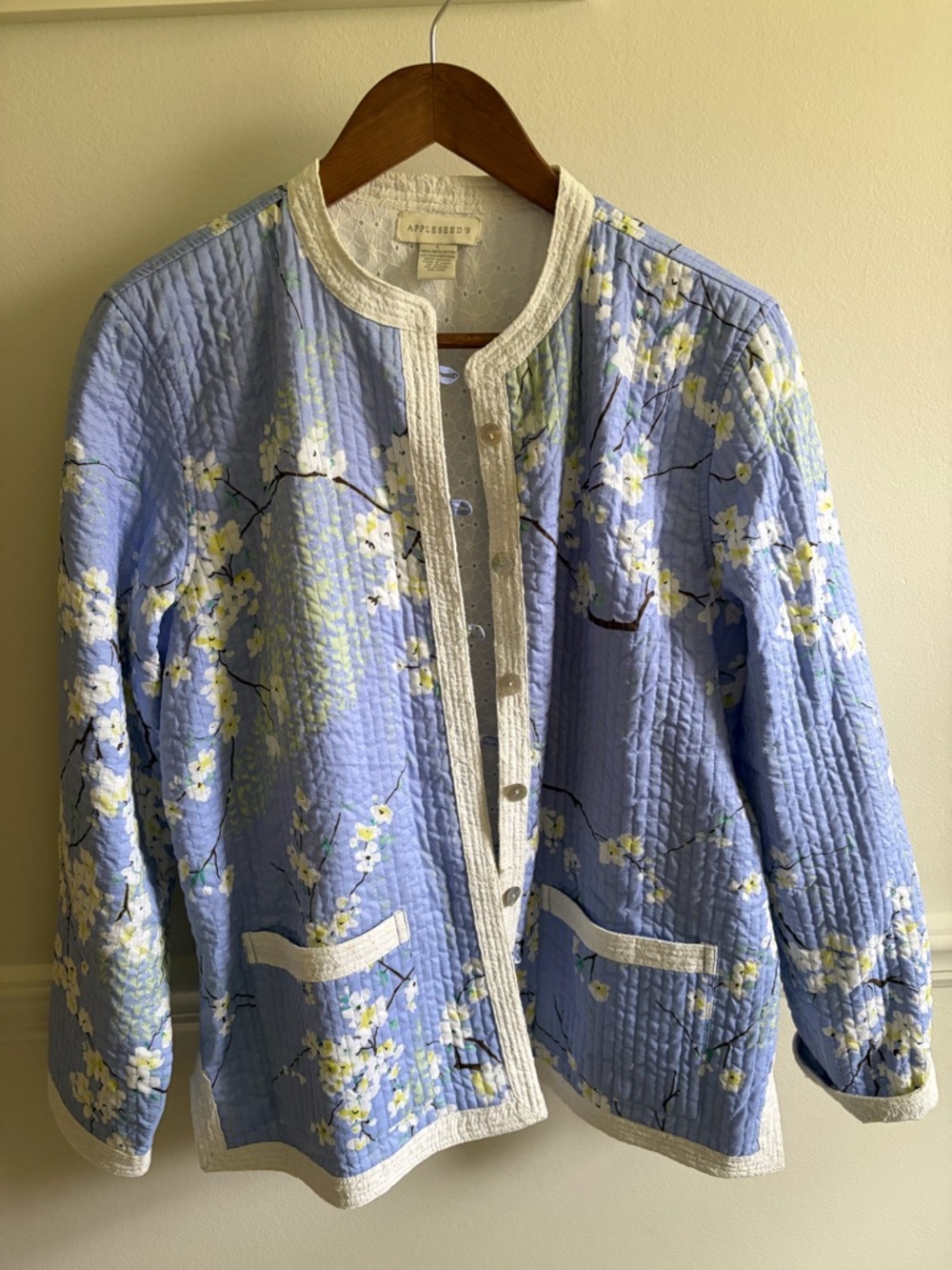 Cotton Floral Quilted Appleseed Button-front Jacket